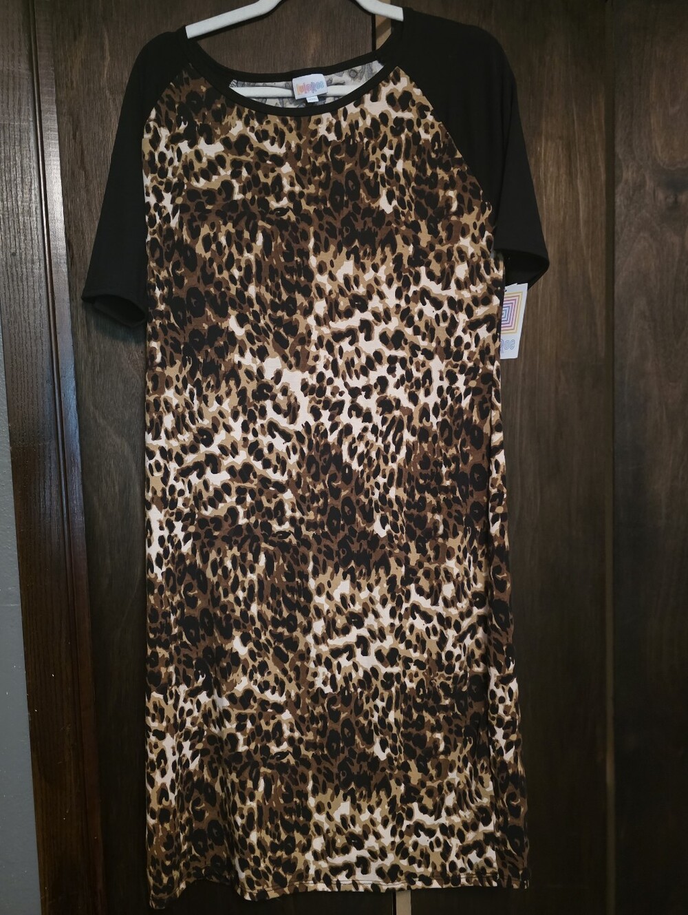Leopard Print Raglan Sleeve Dress - Brown & Black